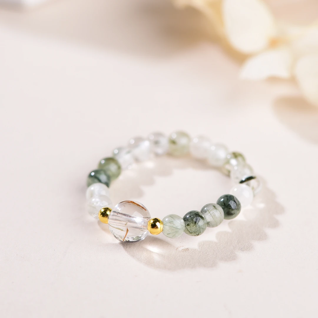 天然水晶戒指 东海水晶 绿发晶 多样性发其一