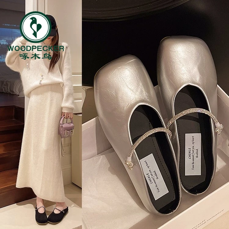啄木鸟巨软巨舒适法式气质包头半拖鞋女外穿2025新款软平底孕妇鞋