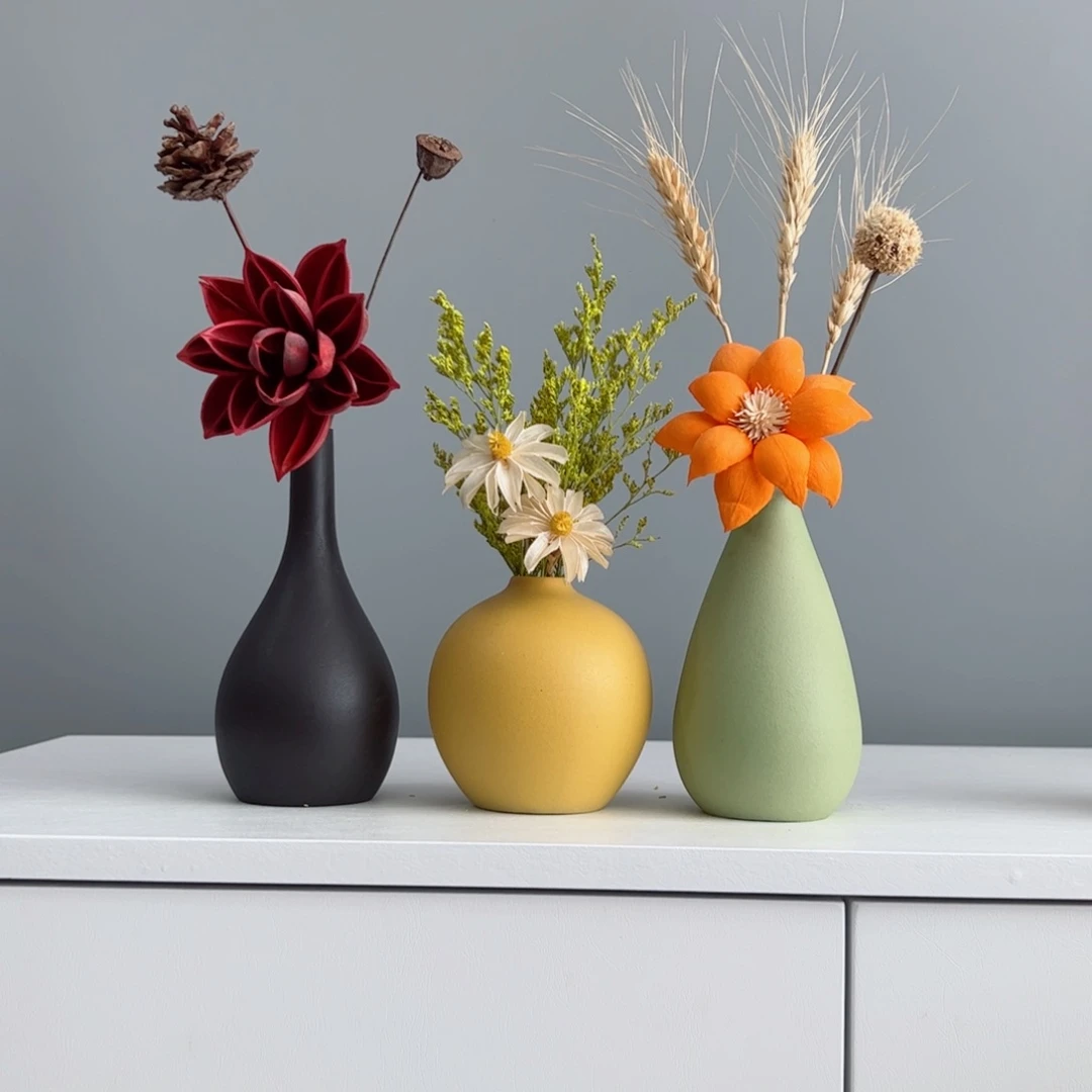 摆件陶瓷小花瓶摆件含花总高约20-30cm