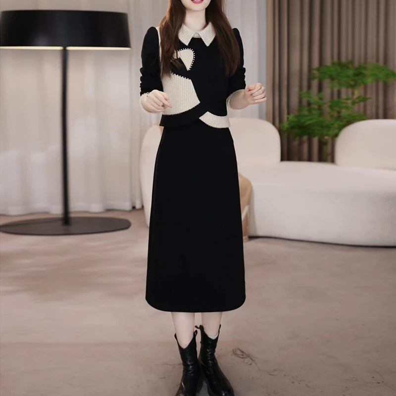 洋气简约加厚假两件连衣裙女2025秋冬新款女士时尚显瘦减龄中长裙