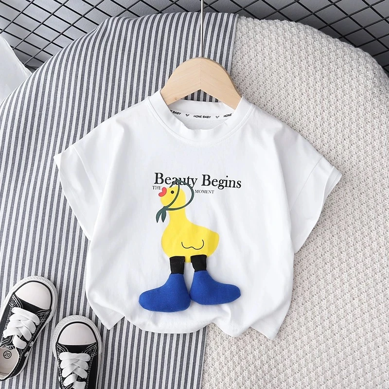 儿童纯棉短袖T恤欧若风洋气百搭上衣中大童男女宝宝