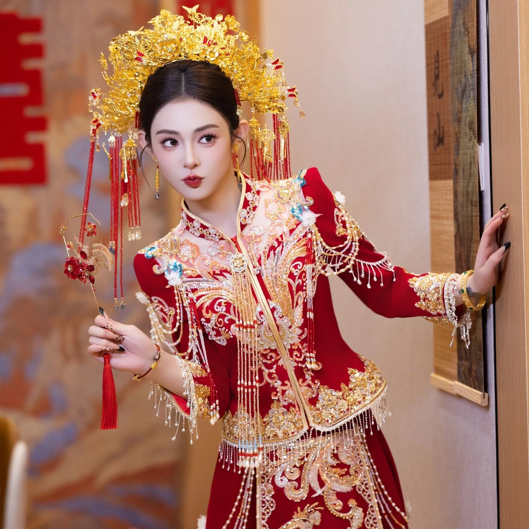 秀禾服新娘婚服中式嫁衣2025新款丝绒秀禾