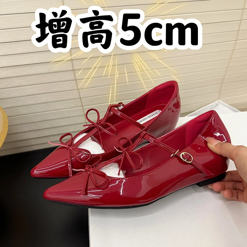 平底尖头拖鞋皮鞋单鞋浅口新款内增高鞋子小个子百搭学步凉鞋女宝