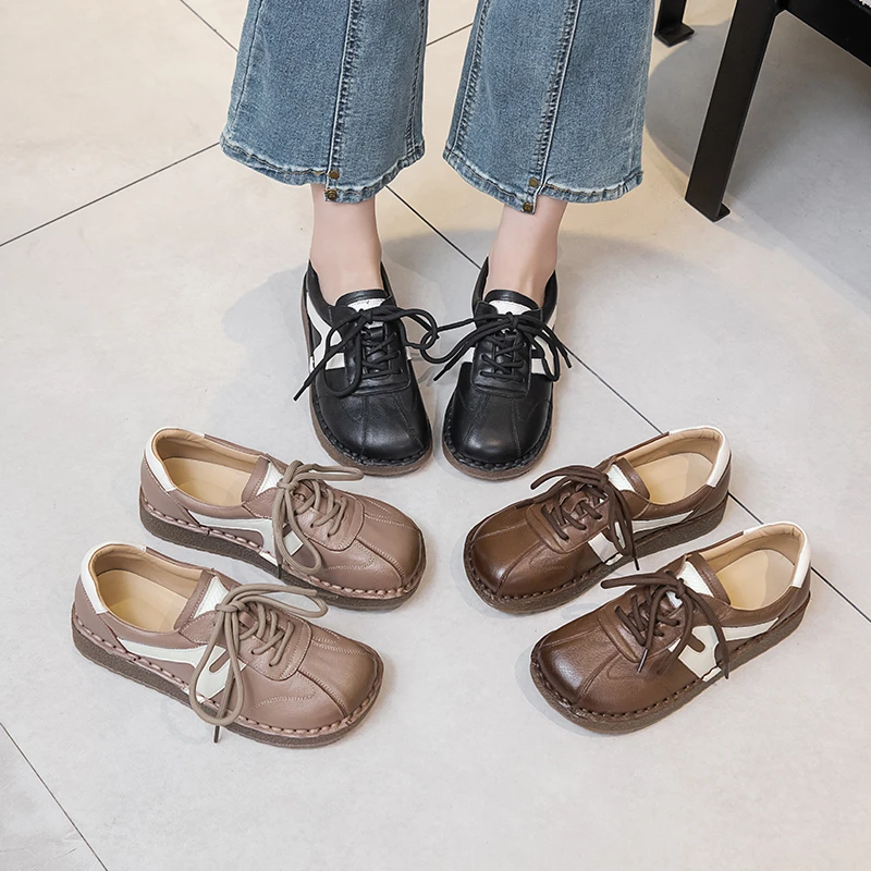 头层牛皮复古手工鞋春秋运动休闲女鞋真皮