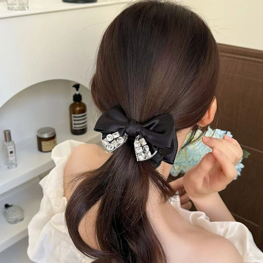 方钻蝴蝶结丸子抓夹缎面懒人丸子头抓夹通勤百搭发饰发夹