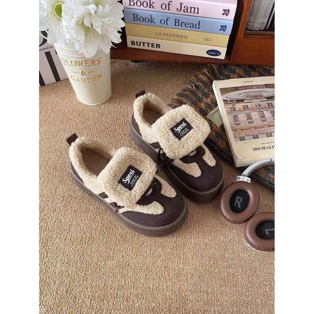 9912咖色毛绒泡芙鞋美拉德德训鞋休闲运动鞋加绒保暖小白鞋