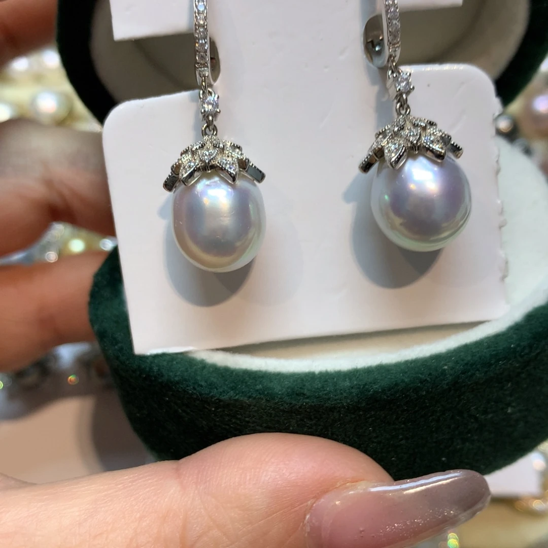 海水珍珠耳饰银S925镶嵌