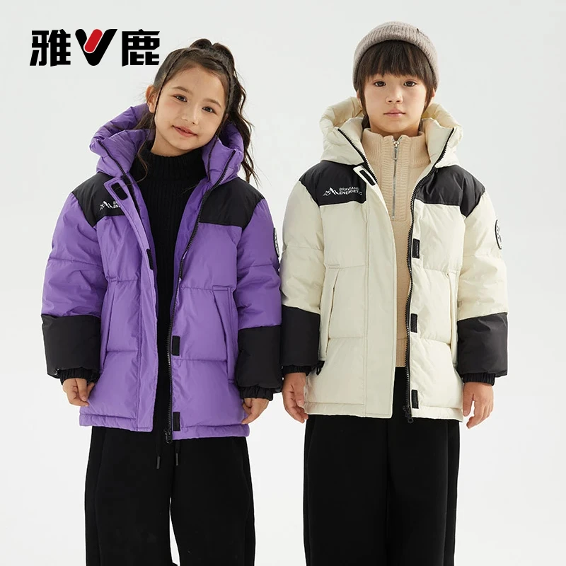 雅鹿2024新款相拼加厚时尚男女童同款亲子90白鸭绒羽绒服1017