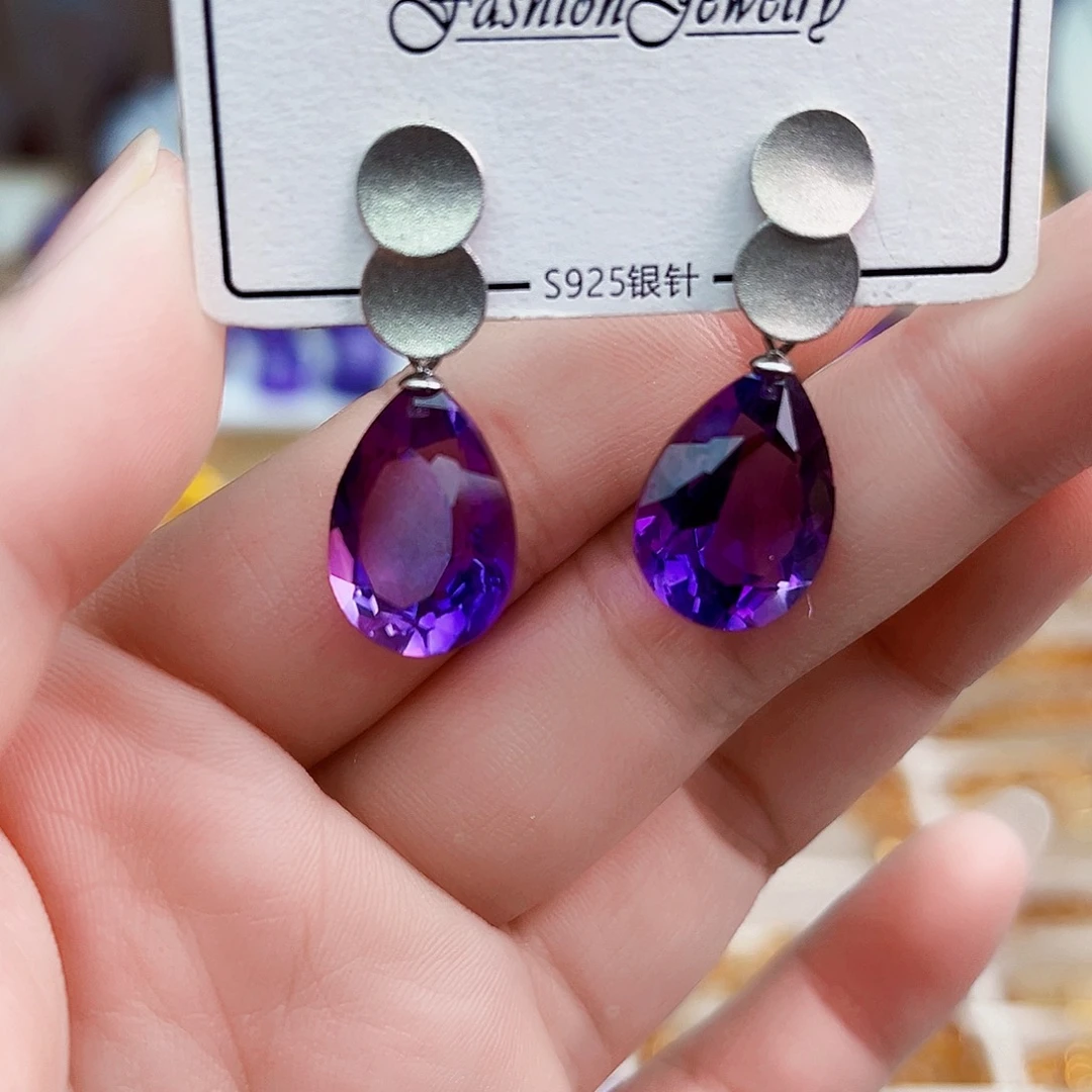 耳饰银S925镶嵌水晶天然