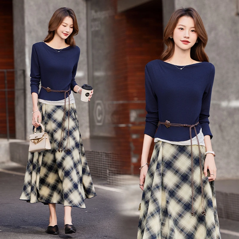 复古风法式休时尚两件套装2025春秋季新款格子半身裙洋气减龄