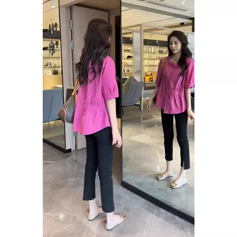 夏季女装盐系穿搭一整套小个子微胖显瘦御姐炸街上衣时尚两件套装