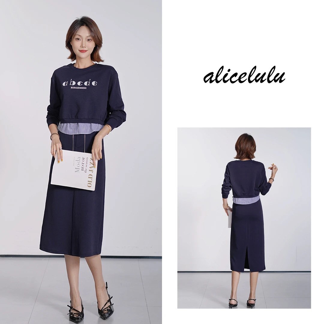 5 alicelulu 假两件长袖T恤+直筒半身裙时尚套装 S1035257U