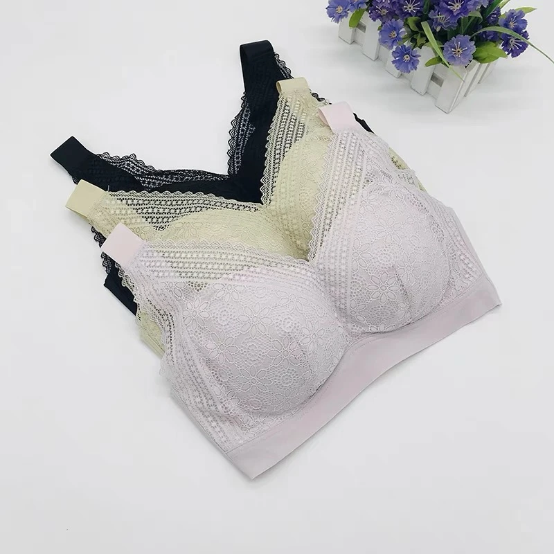 【虾米推荐】HF无钢圈养护围文胸减压内衣薄款舒适蕾丝性感胸罩5579