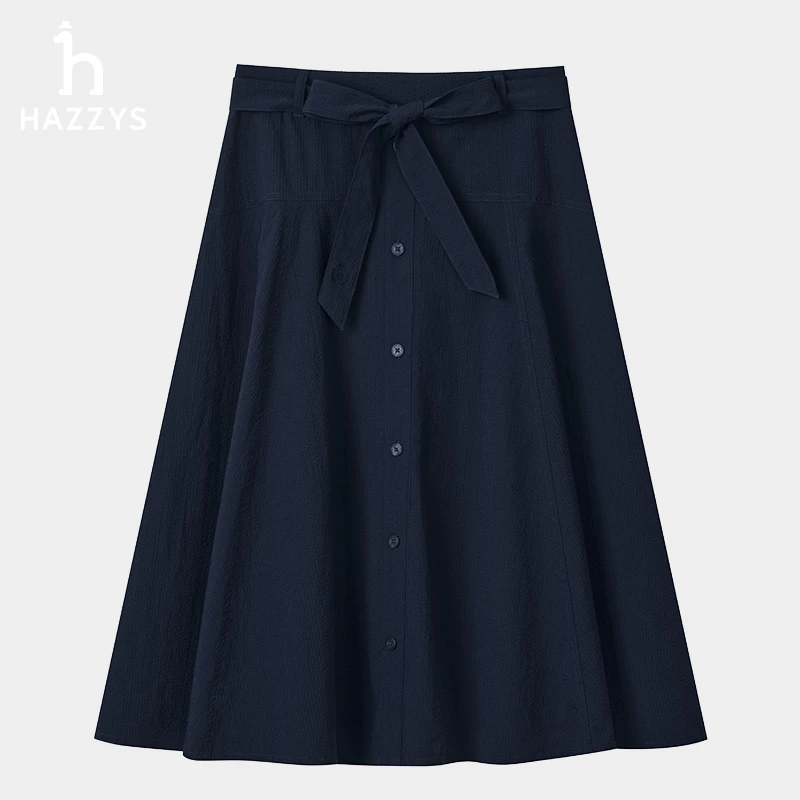【商场同款】Hazzys哈吉斯春夏季女士纯色半身裙休闲伞裙裙子