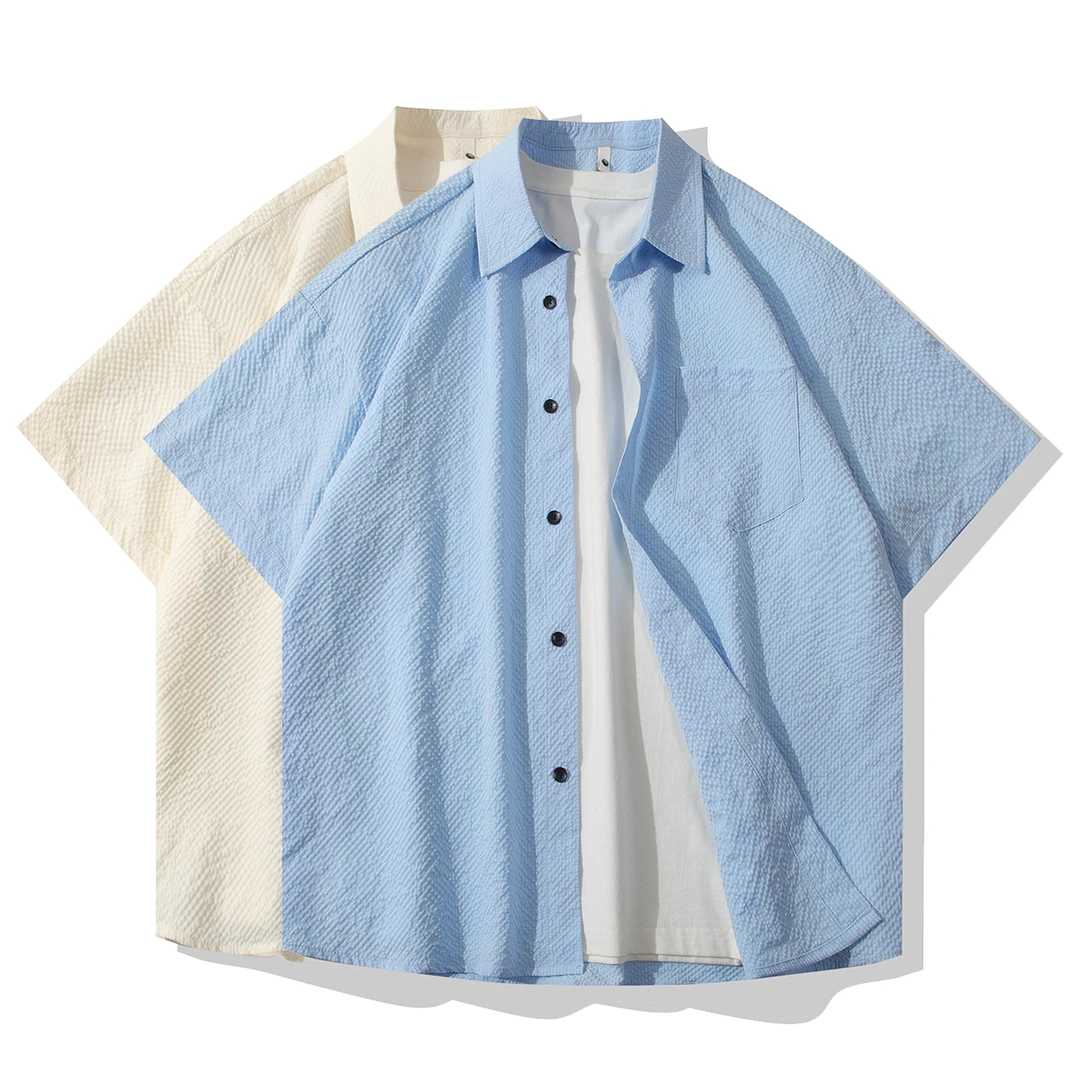 轻薄款透气短袖衬衫男士宽松简约百搭休闲纯色学生夏季半袖衬衣男