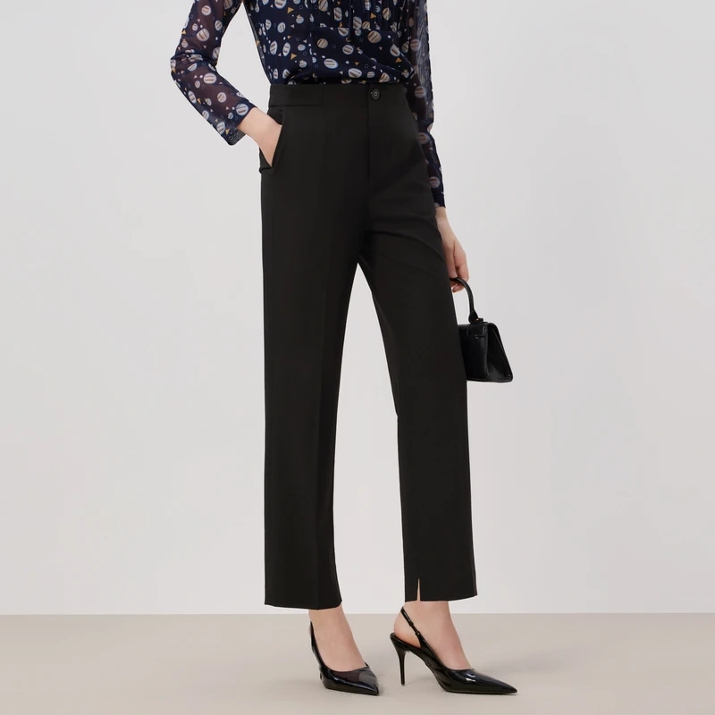 DUNNU/敦奴dunnu春季新款经典百搭气质高腰直筒休闲裤8U110110