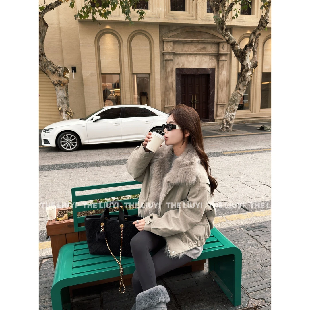 【LIUYI】巴黎灰~90白鹅绒狐狸毛领羽绒保暖御赛派克服外套512113