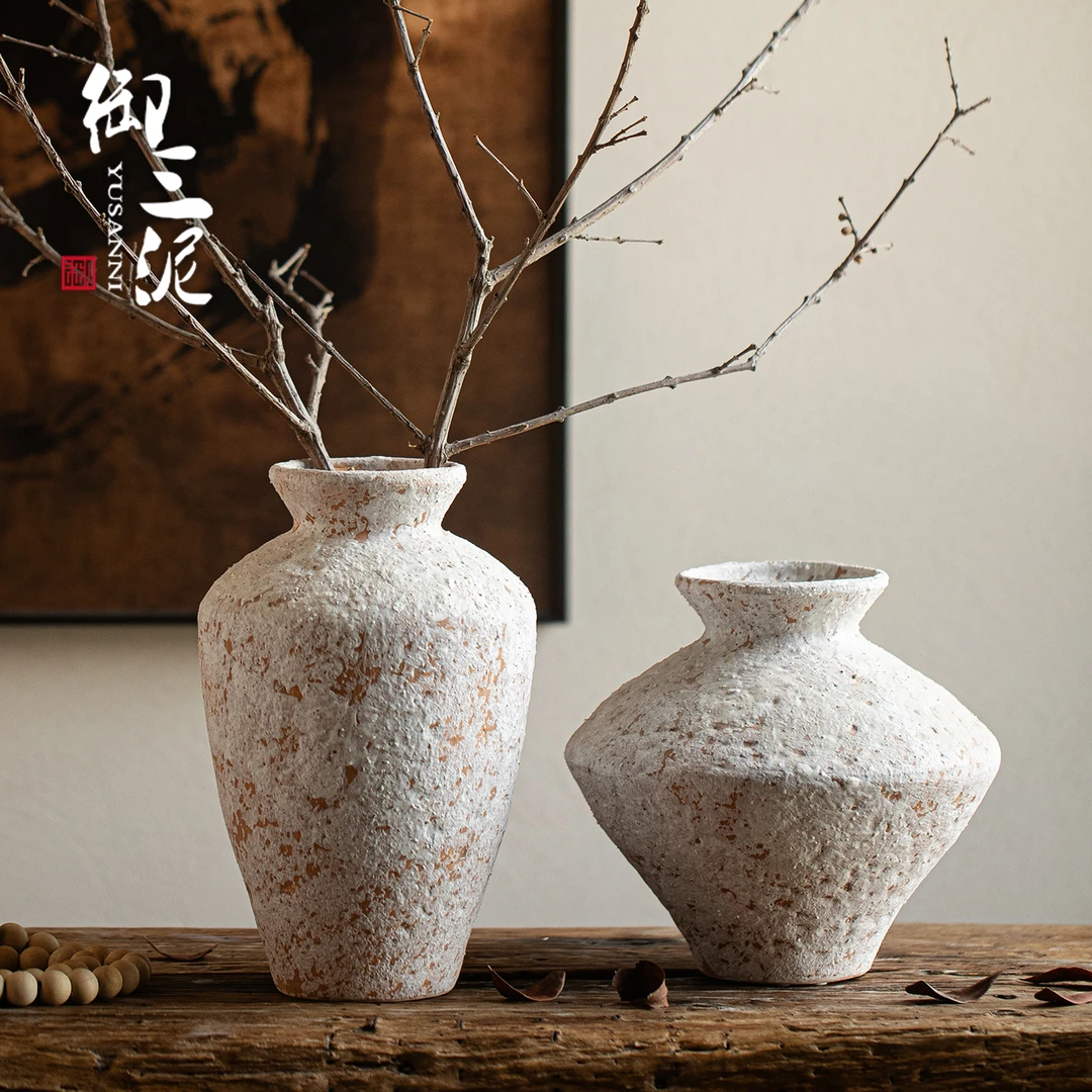 御三泥侘寂风纯手工复古插鲜花干花花瓶装饰品陶瓷民宿居家小摆件