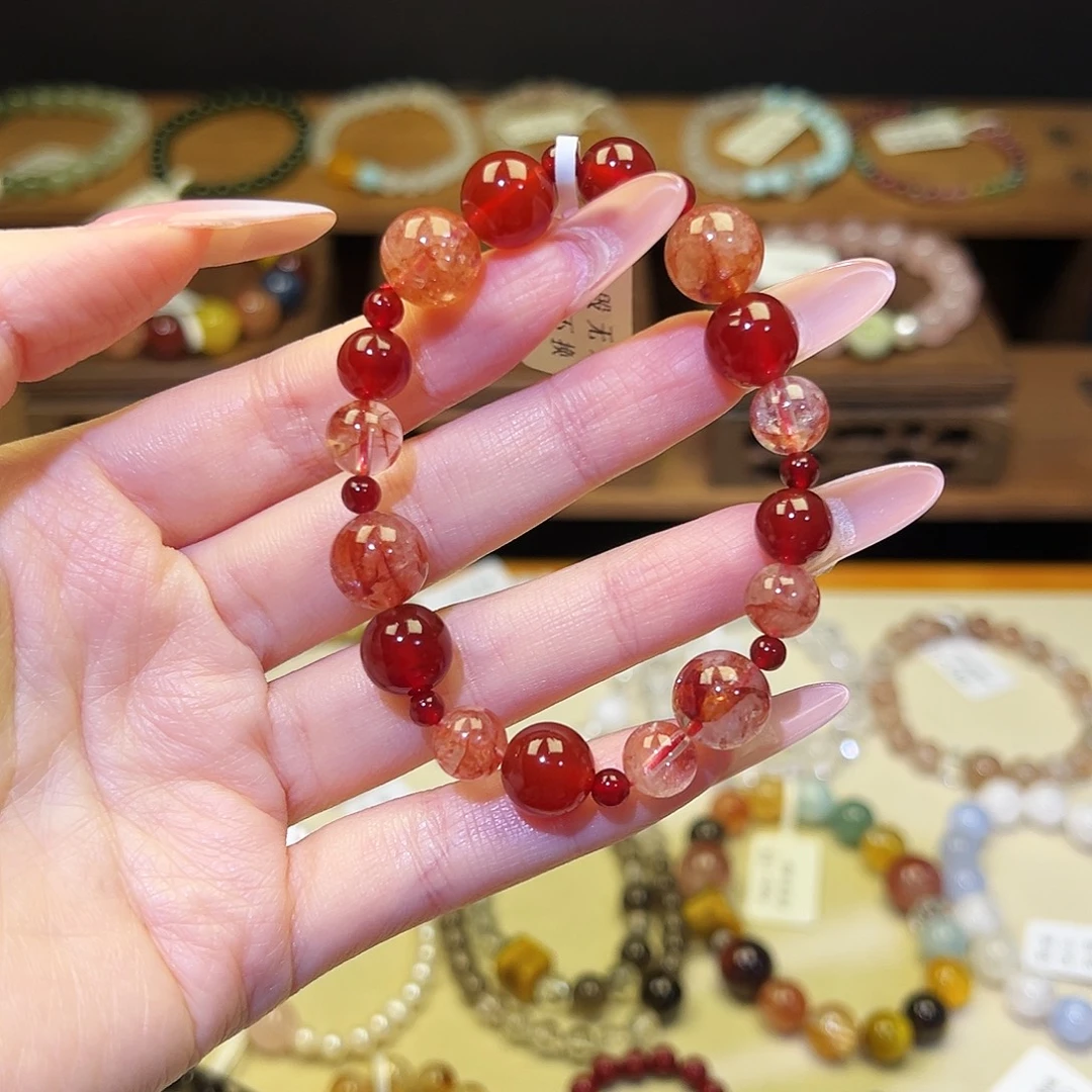 银S925镀金镶嵌手串水晶红1465