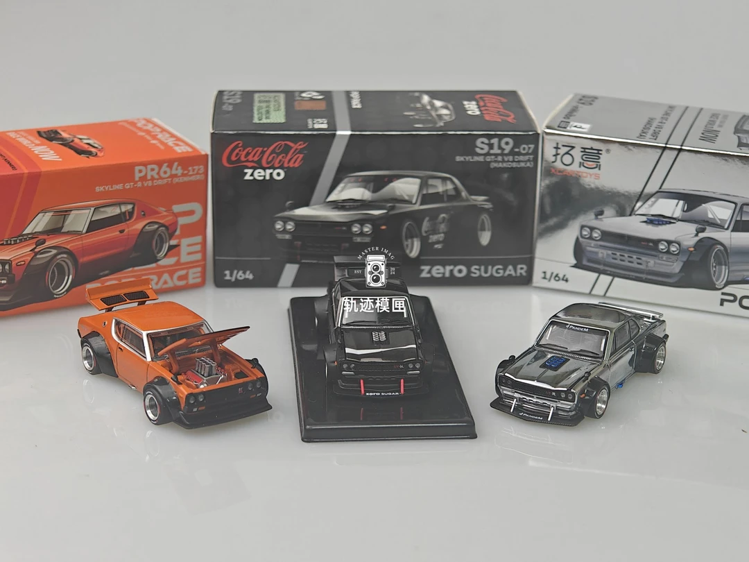 PopRace 1:64房车跑车模型1代天际线KGC10宽体改装适用于日产GT-R