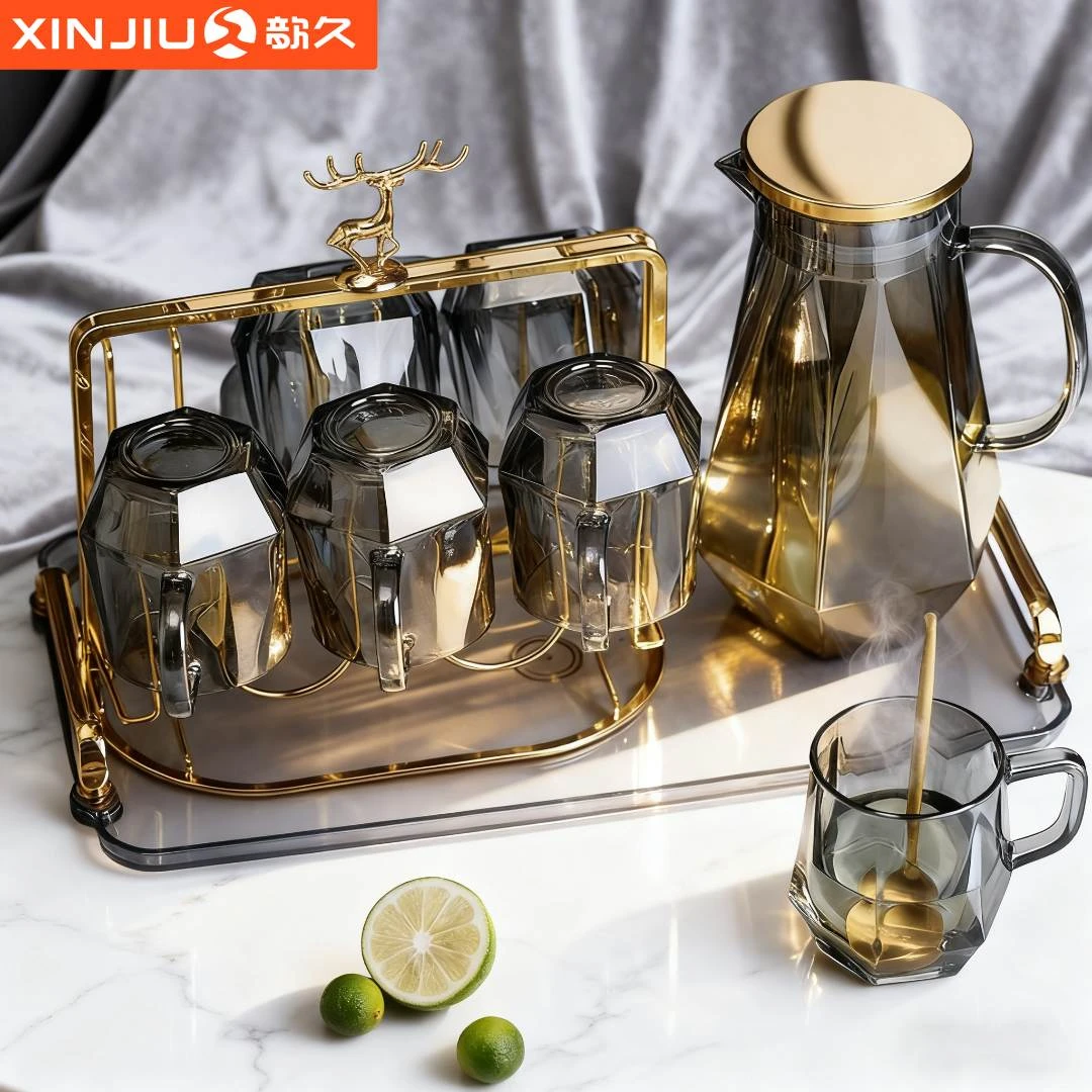 冷水壶钻石高级感玻璃水杯家用套装客厅凉水壶杯子杯架轻奢耐高温