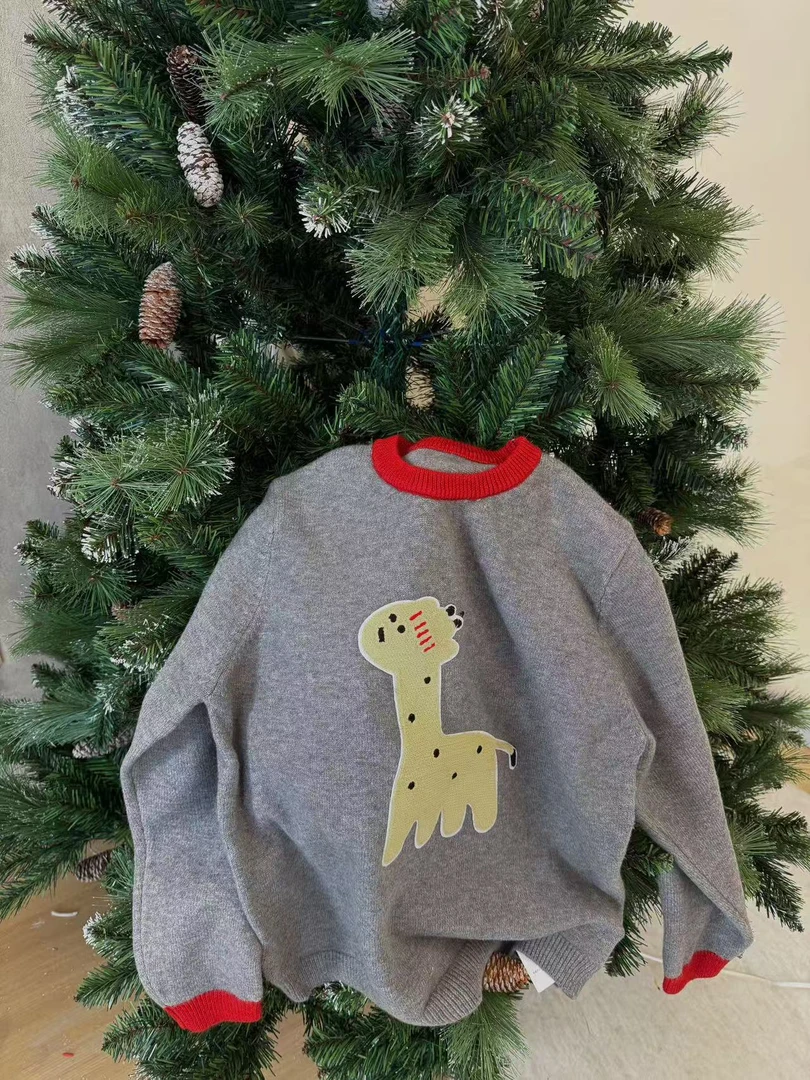 秋冬休闲百搭长颈鹿印花圆领毛衣YN9171