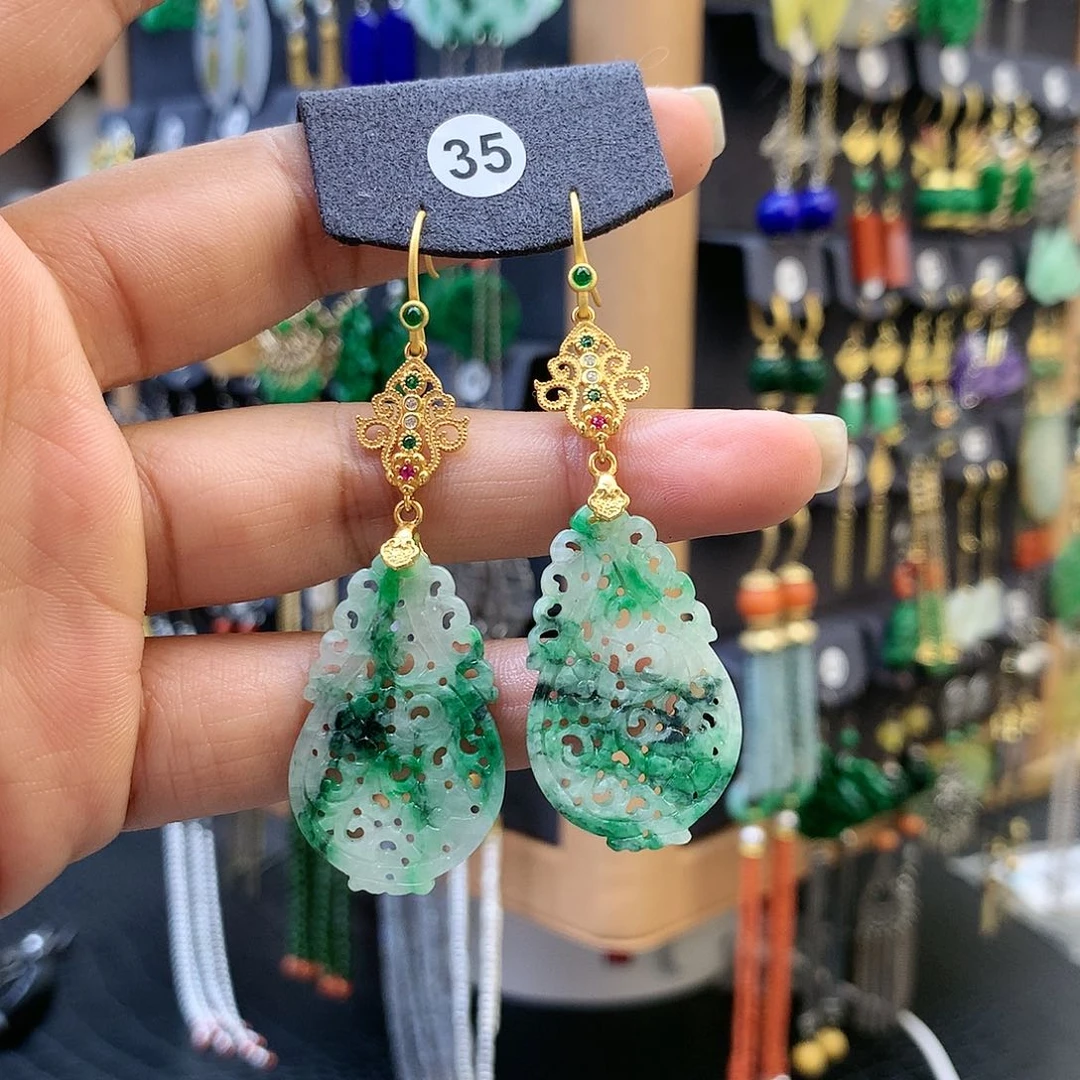 【闪购商品】翡翠耳饰银S925镶嵌蘭*耳坠