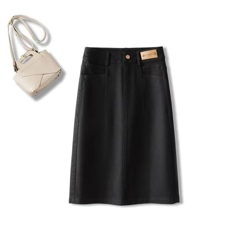 #9963 高腰牛仔半身裙中长款女简约春秋装A字裙潮