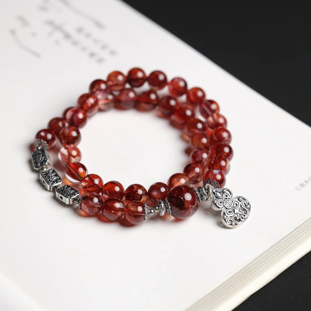 本真 | 通达 | 严选精品高段位水晶牛血红红胶花双圈手串