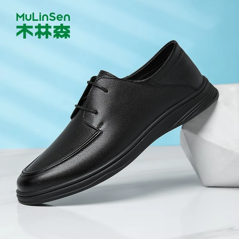 木林森男鞋春夏新款商务休闲套脚一脚蹬皮鞋真皮耐磨中年爸爸鞋