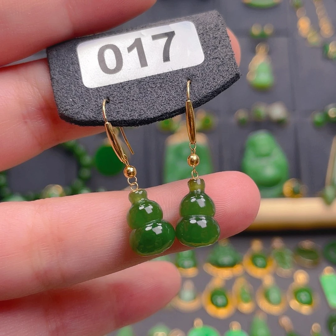 和田玉18K金镶嵌耳饰017