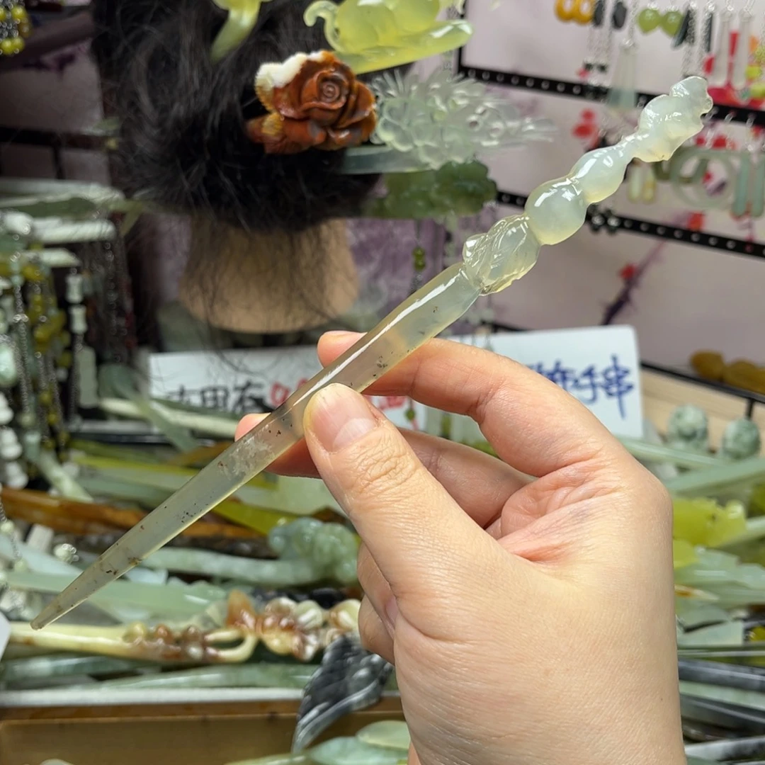 岫玉未镶嵌发饰长度21厘米左右