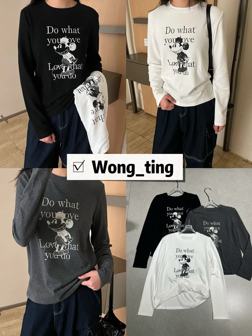 【W_ting】2025新款三色可爱米奇常规长袖T恤1583