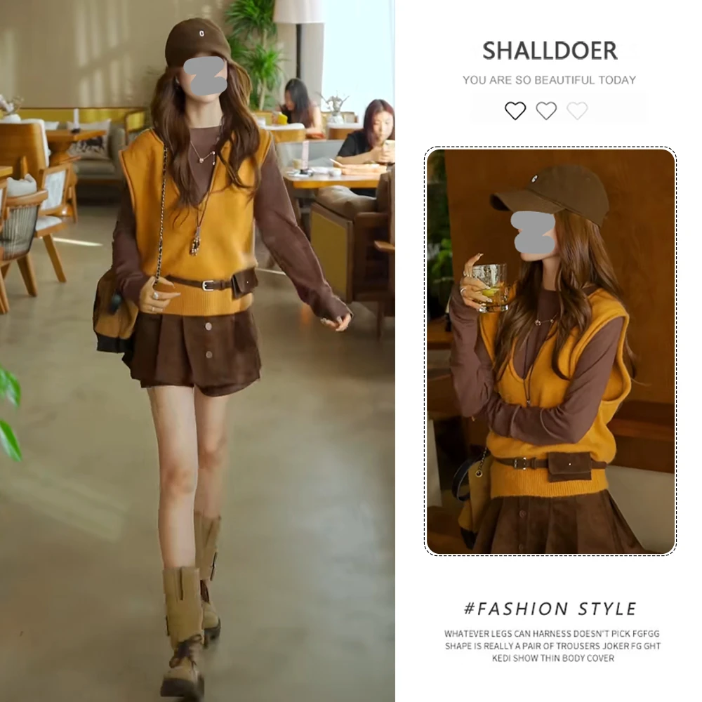 2025秋季新款减龄休闲气质假两件针织衫半身裙时尚套装潮流女士