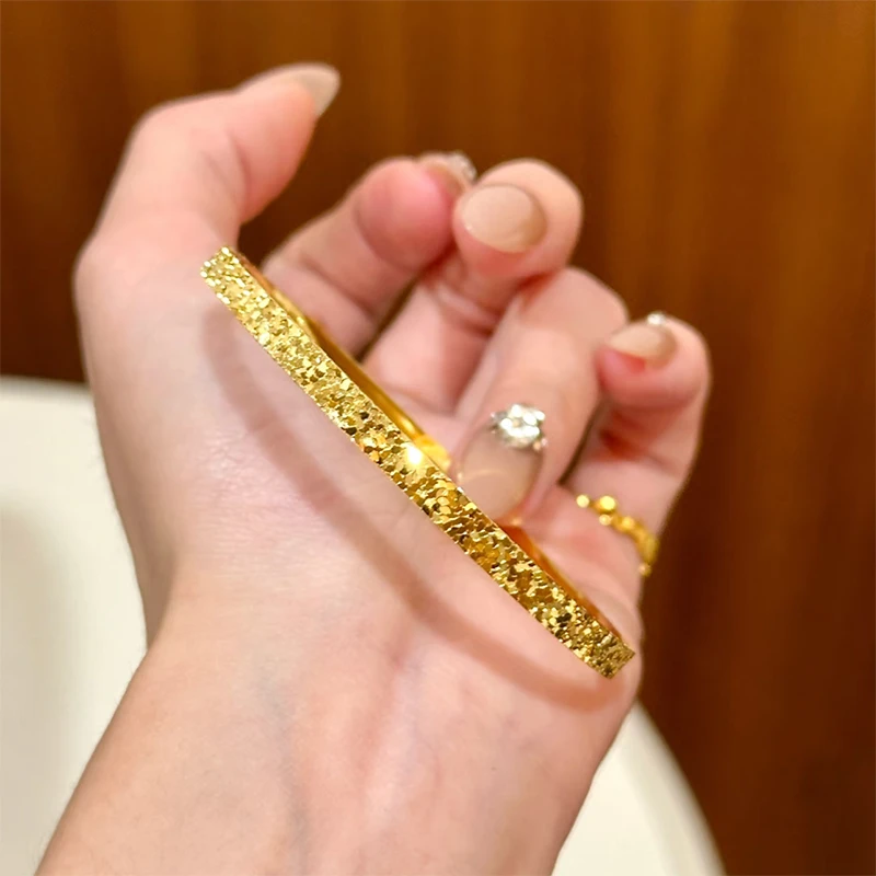 铜合金手镯 碎碎冰手镯女爆闪素圈实心手环时尚镯子高级感手饰