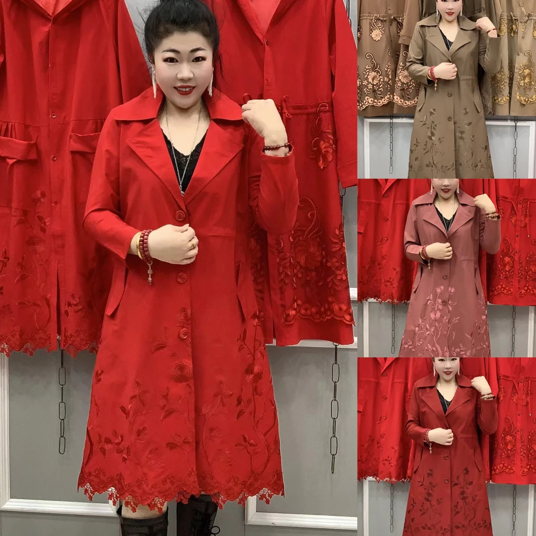 2787款潮流刺绣花锦棉中长款西服领外套