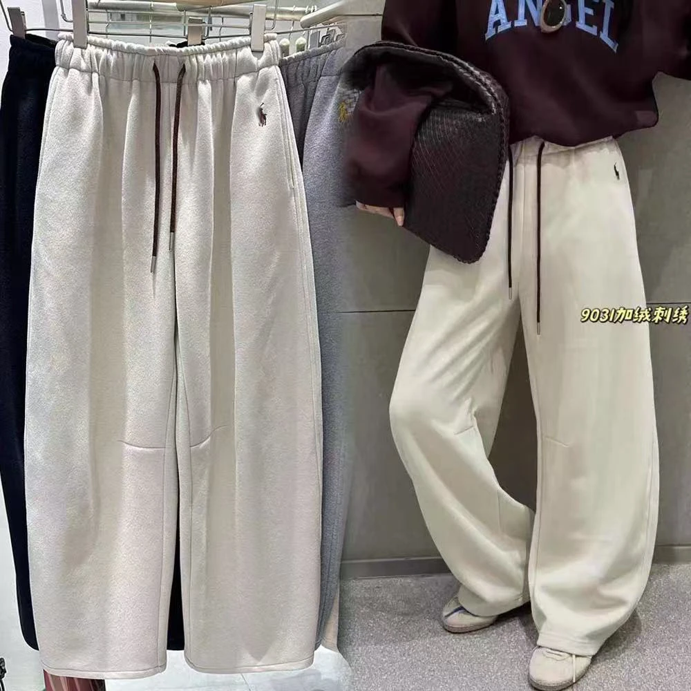 【现货清仓】加绒加厚小马刺绣休闲裤冬新款宽松显瘦百搭阔腿裤007