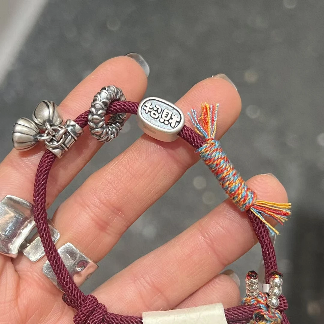 925银手链 JIUJIU【福气满满】通勤百搭简约手工编织红绳手链0131