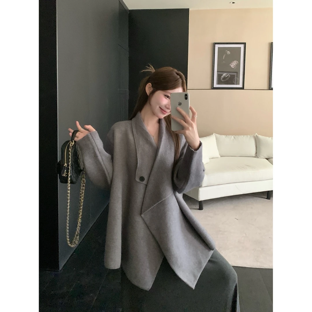 韩系纯欲风气质翻领长袖毛衣女时尚百搭高级设计感绝美别致上衣服