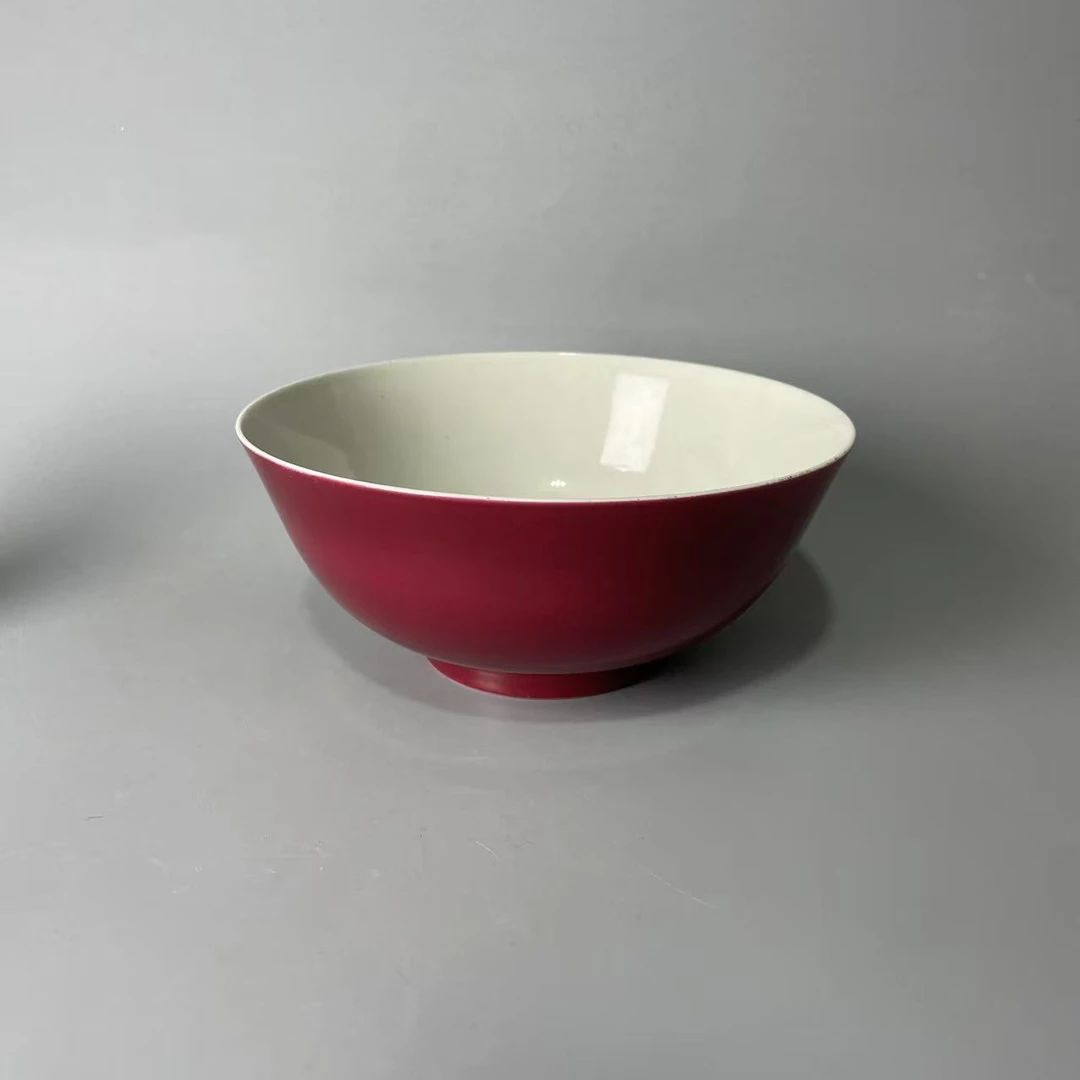 胭脂红单色釉大碗