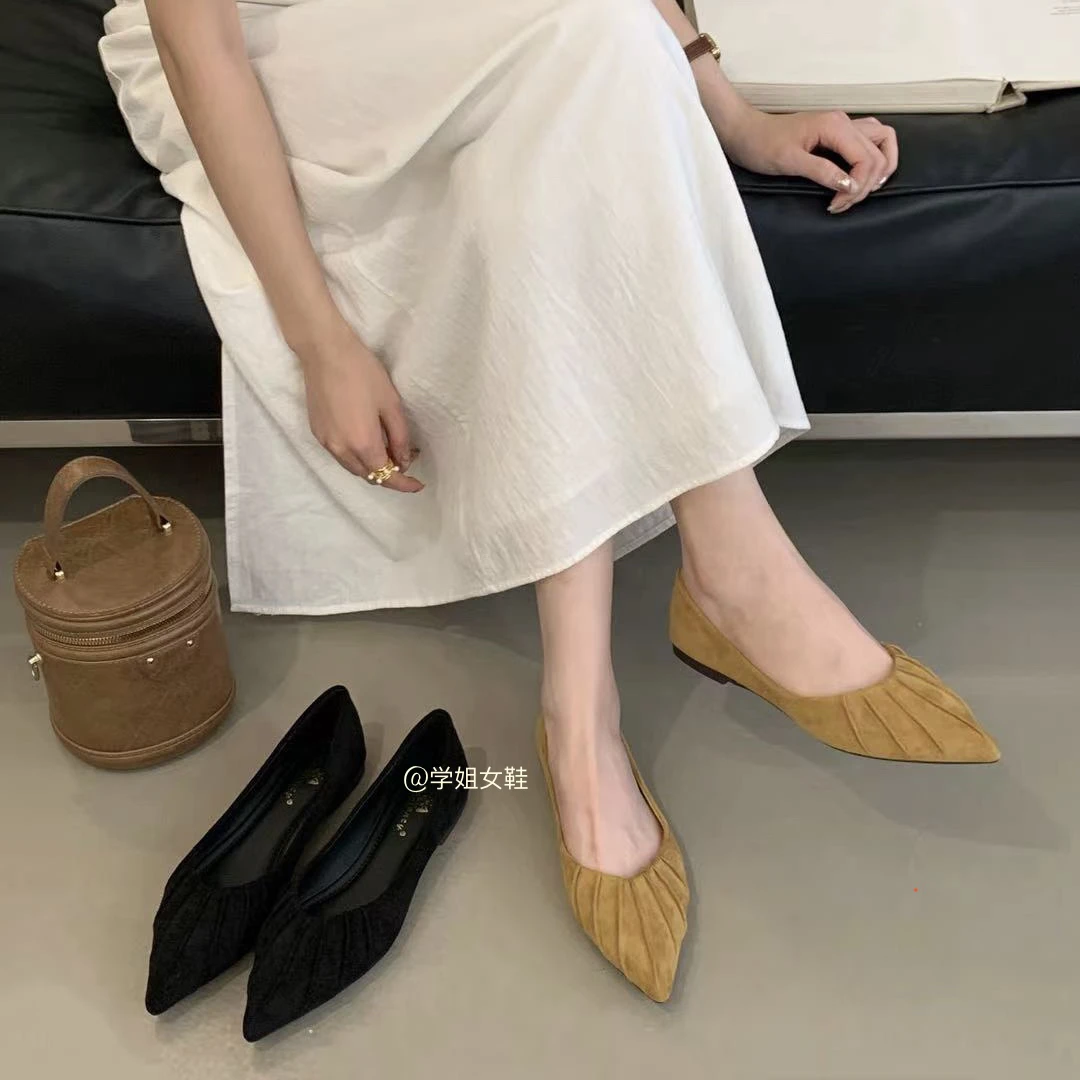 【平底】尖头单鞋女2025新款春夏气质软底女鞋低跟外穿通勤鞋单鞋