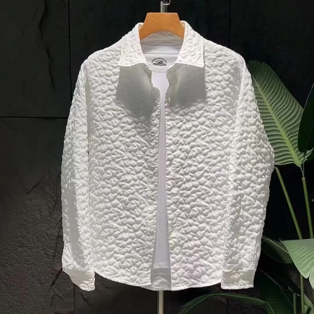 设计感百搭白色衬衫男款长袖2025春秋季新款男士修身时尚内搭衬衣