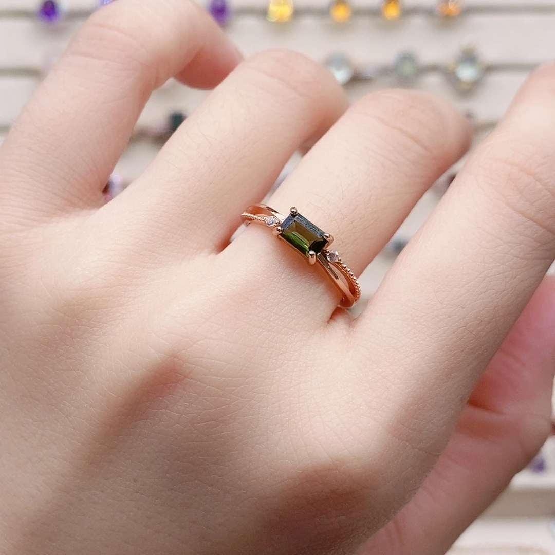 银S925镶嵌碧玺戒指戒指