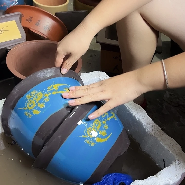 宜兴紫砂花盆25+25蓝色