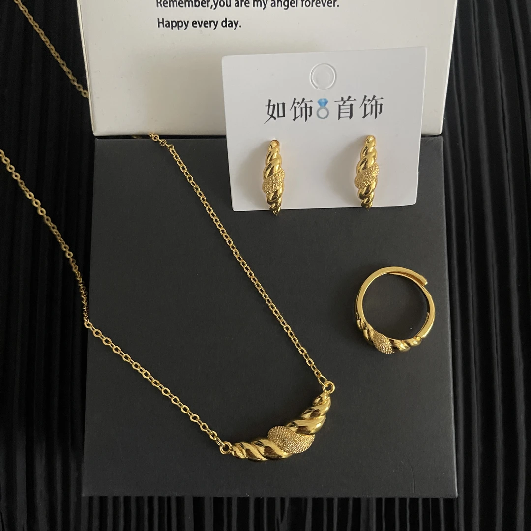 铜合金项链 如饰 新款百搭三件套套装时尚气质金色