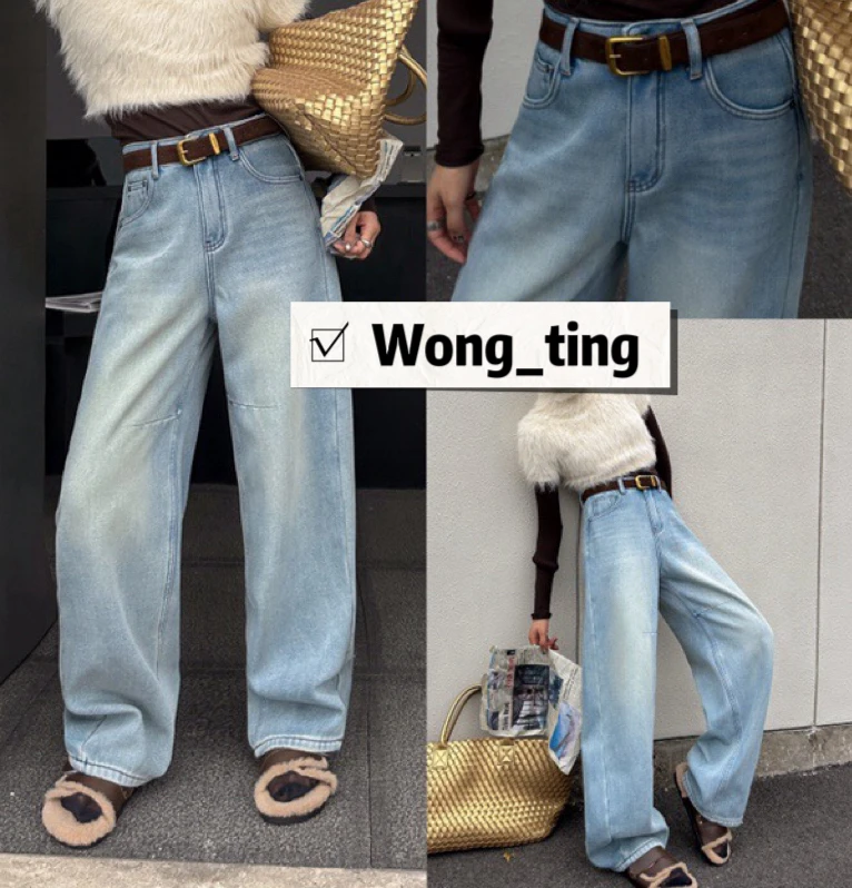 【W_ting】2025新款海洋蓝加绒男友裤香蕉型牛仔裤2979
