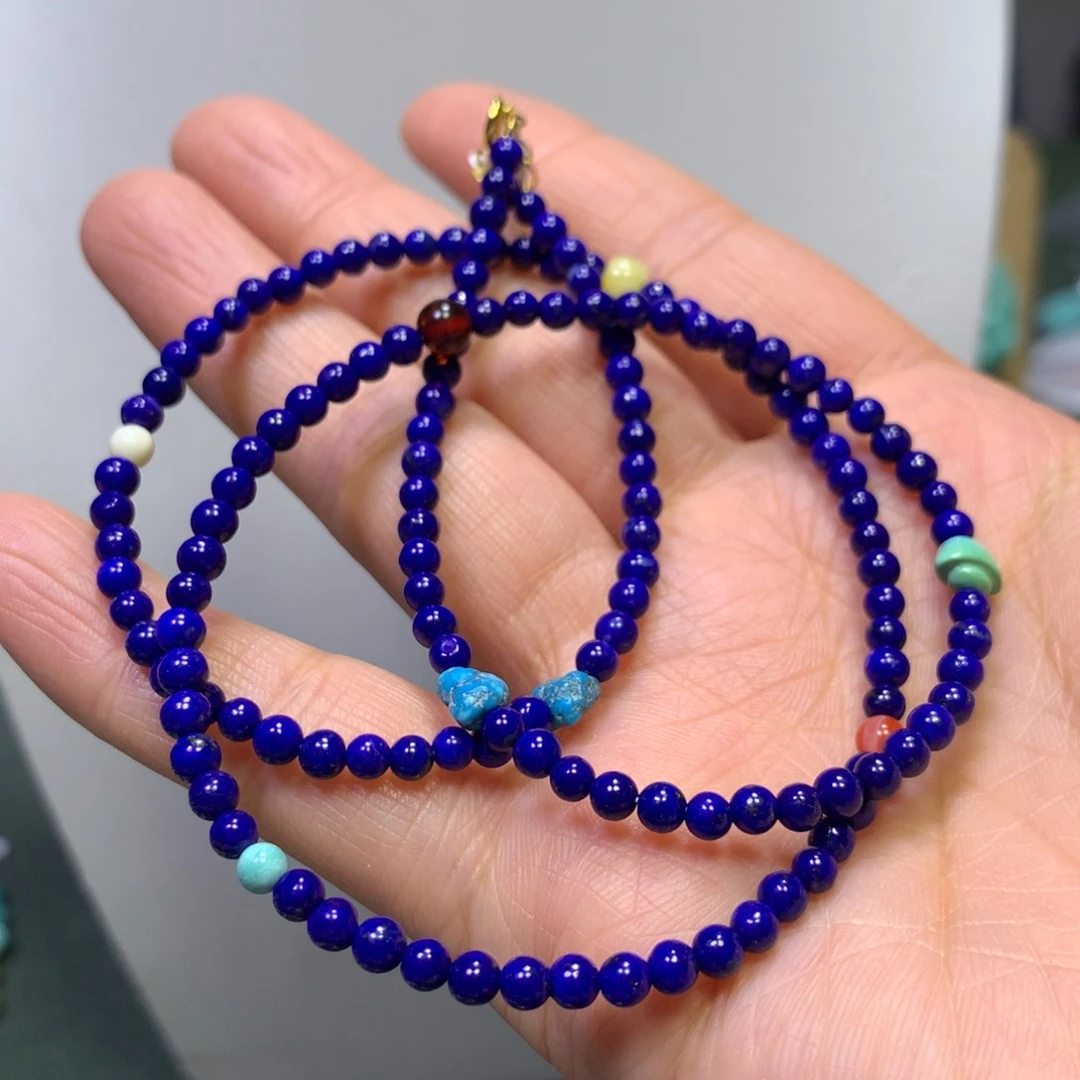 青金石项链银S925镀金镶嵌