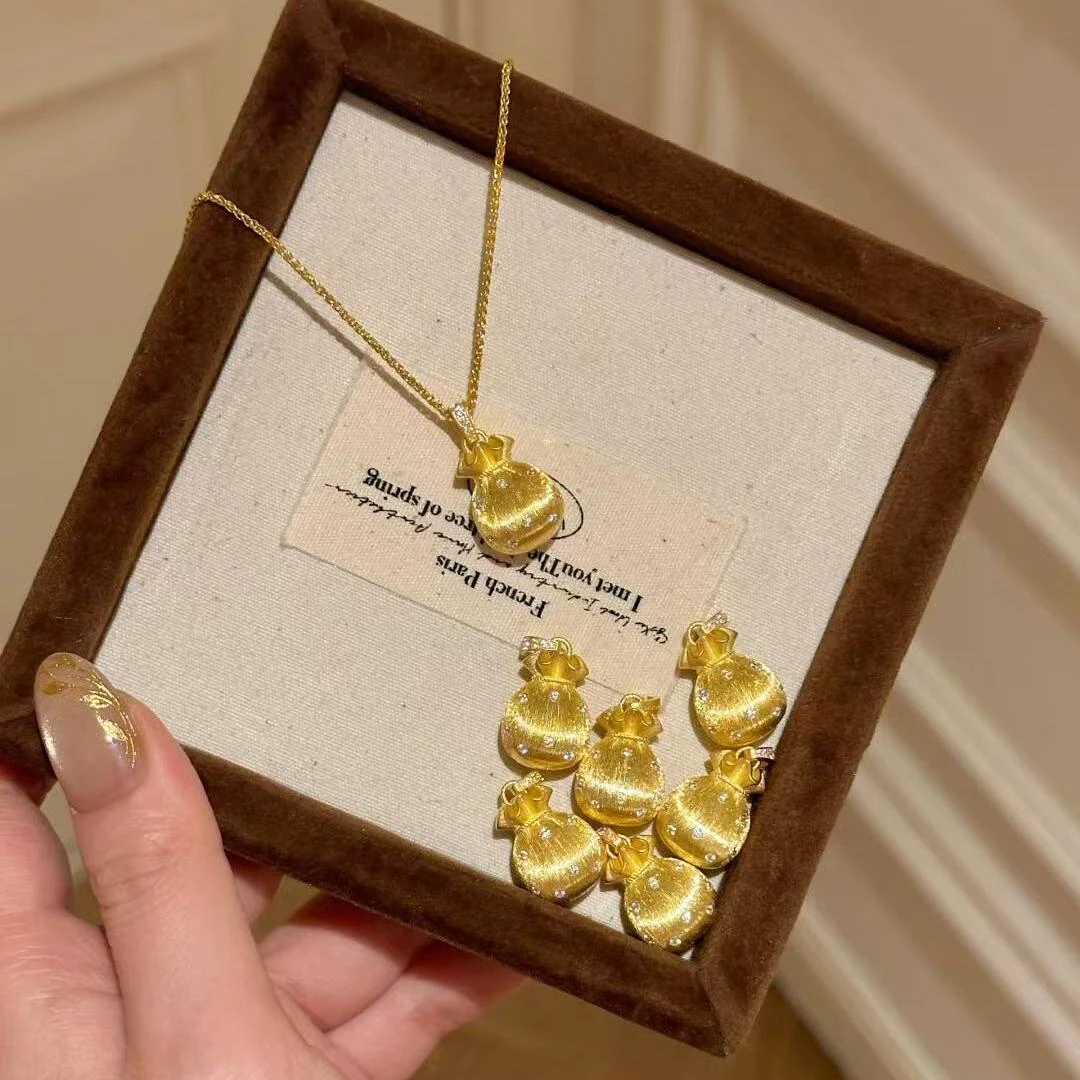 温柒 铜合金项链 新中式国潮拉丝钱袋子项链轻奢小众设计感锁骨链