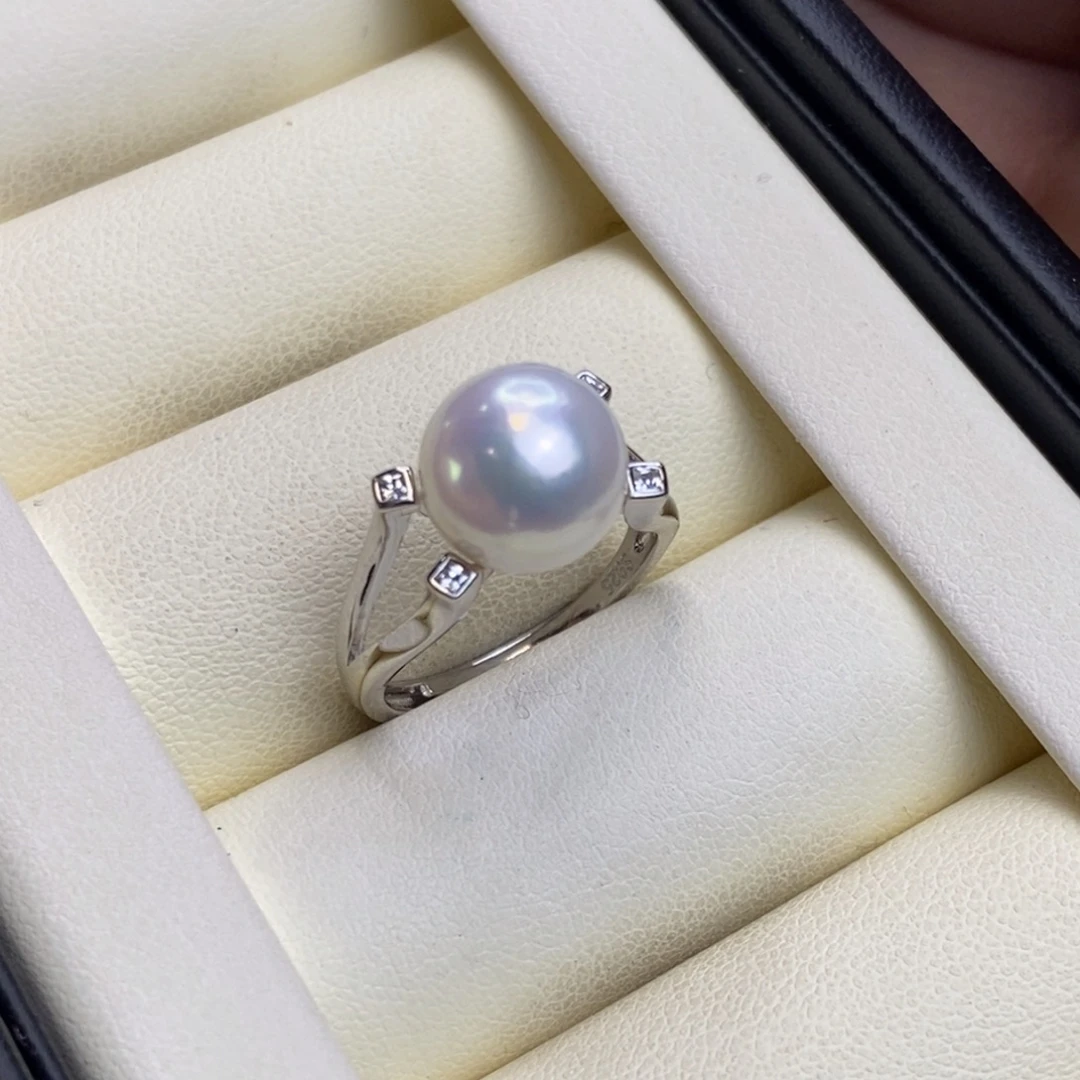 银S925镶嵌戒指淡水珍珠特价微瑕