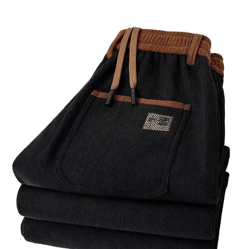 男士秋冬季灯芯绒加绒加厚保暖弹力休闲宽松直筒卫裤长裤男裤裤子